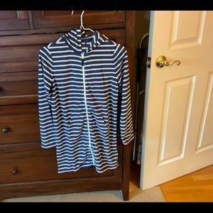Lands End girl’s navy stripe zip swim coverup. Size M (10/12). Never worn.